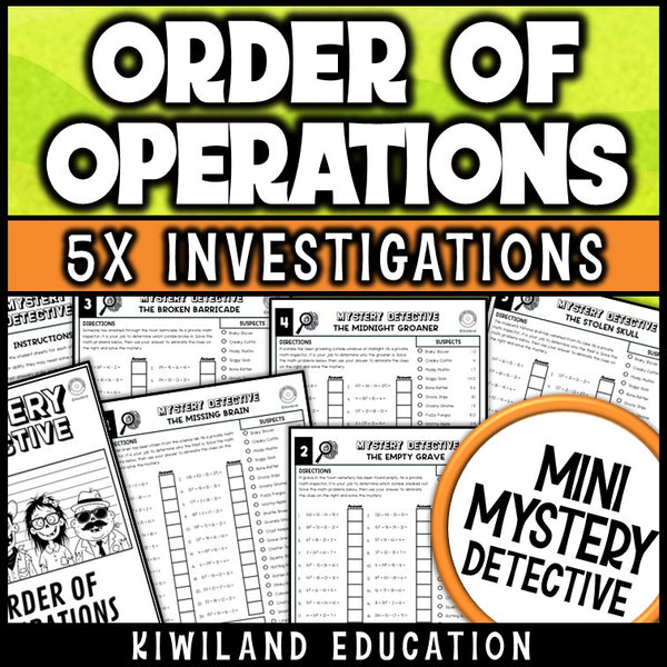 Order of operations with exponents zombie mystery detective worksheets