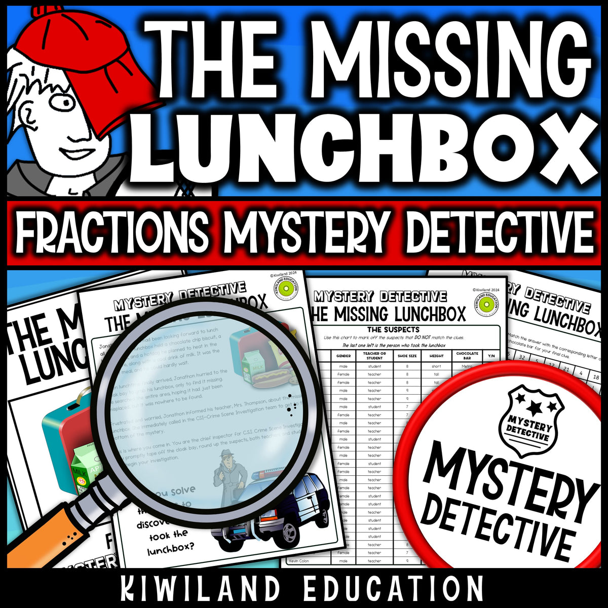 Ordering and simplifying fractions clue pages CSI mystery printable