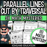 Parallel lines and transversals Math Mystery worksheets, detective cover for grades 8-10