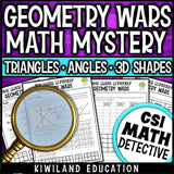 Parallel and perpendicular lines and 3D shapes pages - Geometry Wars math mystery