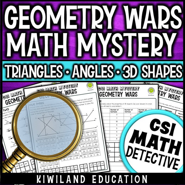 Parallel and perpendicular lines and 3D shapes pages - Geometry Wars math mystery