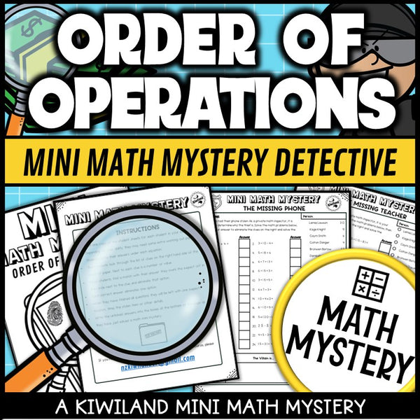 PEMDAS no-exponents mini math mystery detective worksheets preview