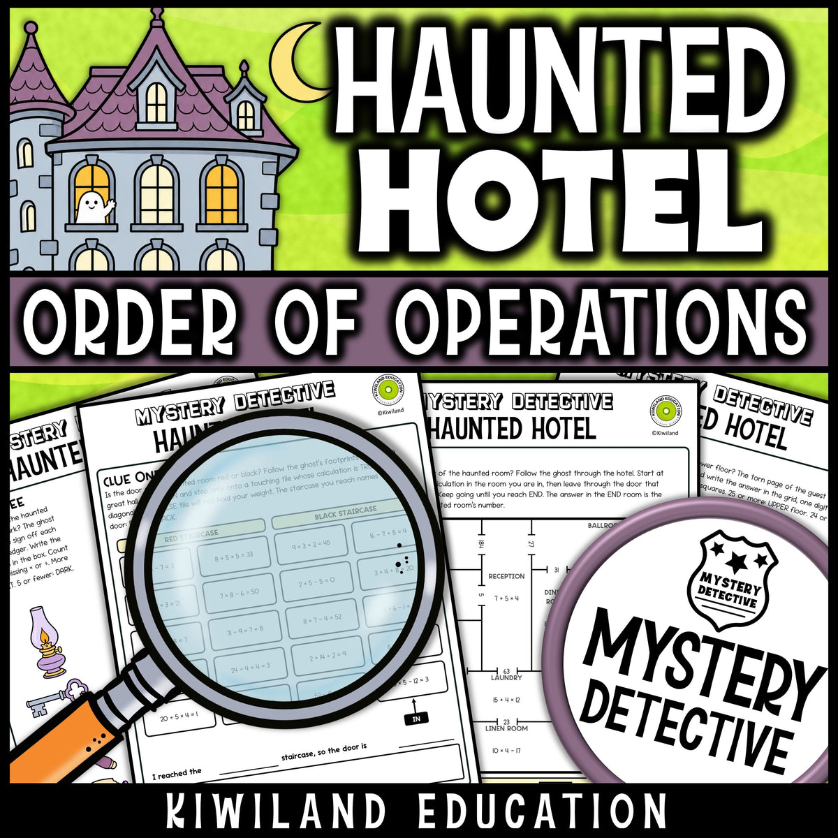 PEMDAS no exponents practice pages tile hall and hotel floor plan self checking