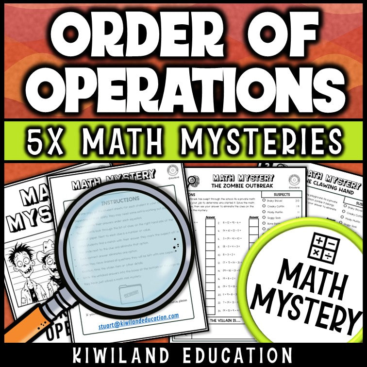 PEMDAS whole number practice Halloween math mystery for grades 4 to 6