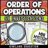 Pemdas whole number practice halloween mystery detective grades 4-6