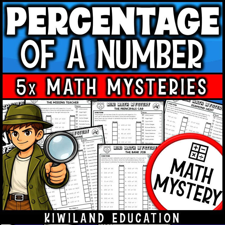Percentage of a number math mystery worksheets cover