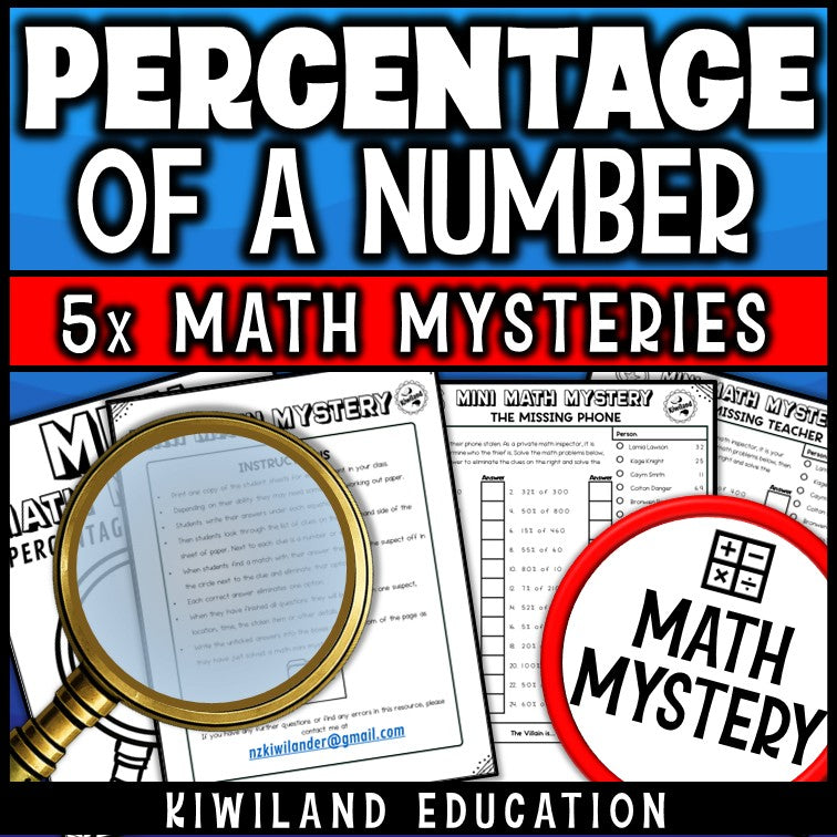 Percentage of a number math mystery worksheet sample pages