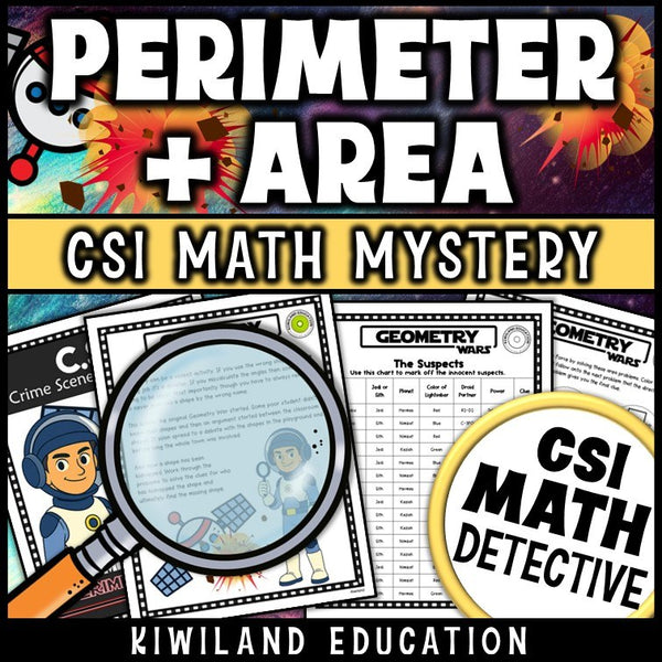 Perimeter and area geometry math mystery worksheets for 3rd, 4th and 5th grade