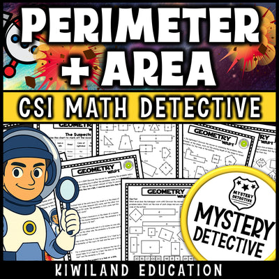 Perimeter area geometry mystery detective worksheets grades 3-5