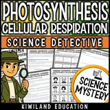 Photosynthesis and Cellular Respiration CSI Science Mystery printable worksheet set for middle school