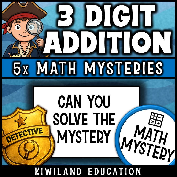 Pirate detective math activity for 3-digit addition fluency, centers and morning work