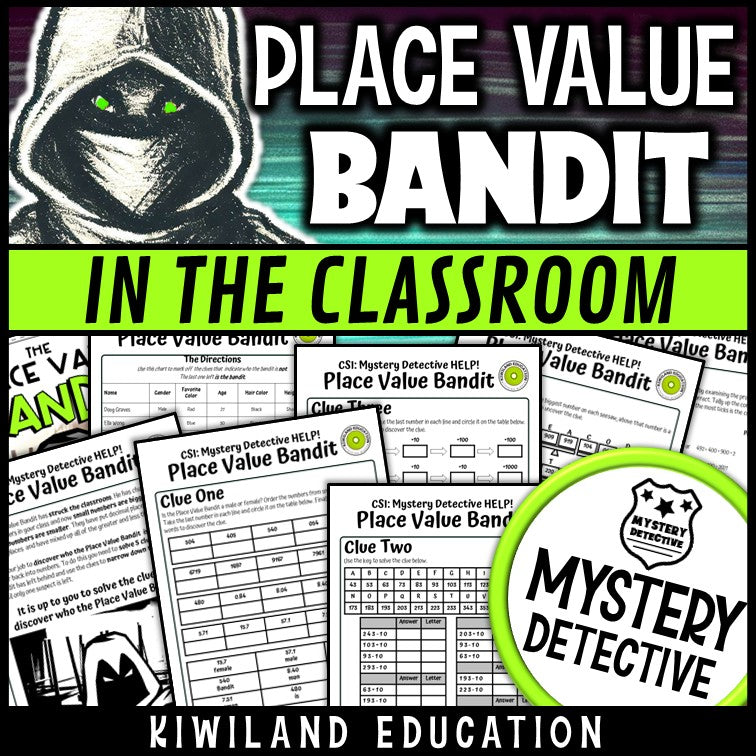 Place value bandit classroom mystery detective grades 2-4