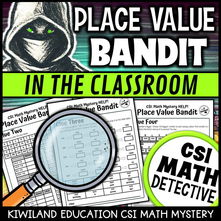 Place value suspect elimination page - Bandit in the Classroom math mystery