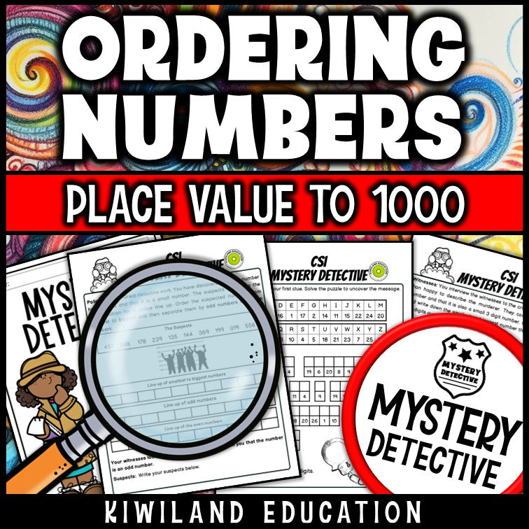 Place value to 1000 clue pages ordering numbers detective case