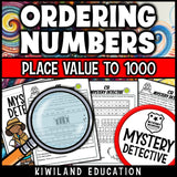 Place value to 1000 clue pages ordering numbers detective case