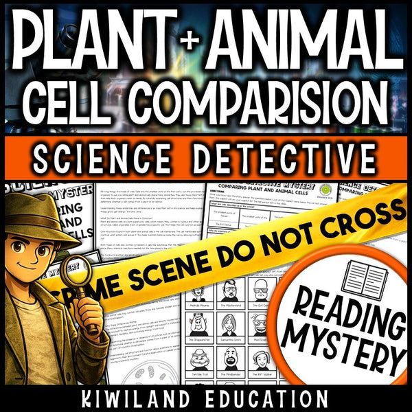 Comparing plant and animal cells science reading mystery cover for grades 3-6