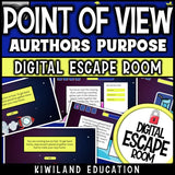 Interactive reading activity with animated point of view and author's purpose challenges