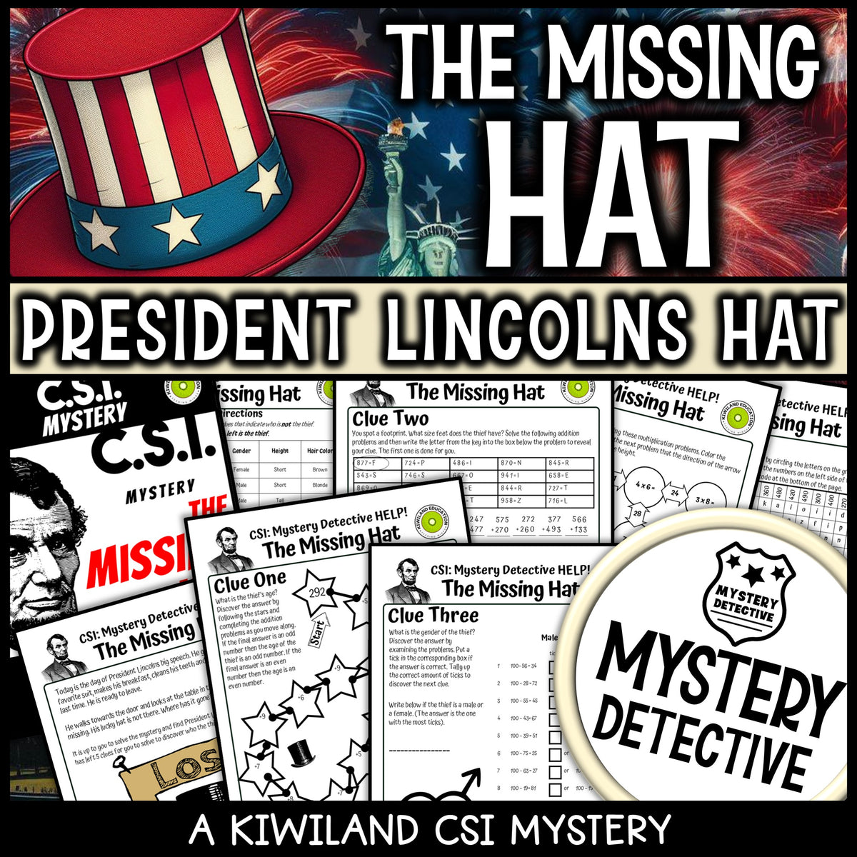 Presidents day CSI mystery detective february grades 3-5