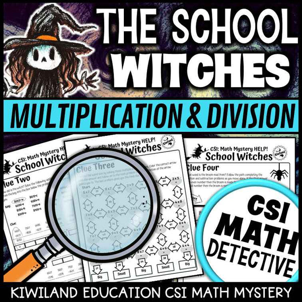 Halloween math mystery suspect elimination activity for 4th and 5th grade printable worksheets