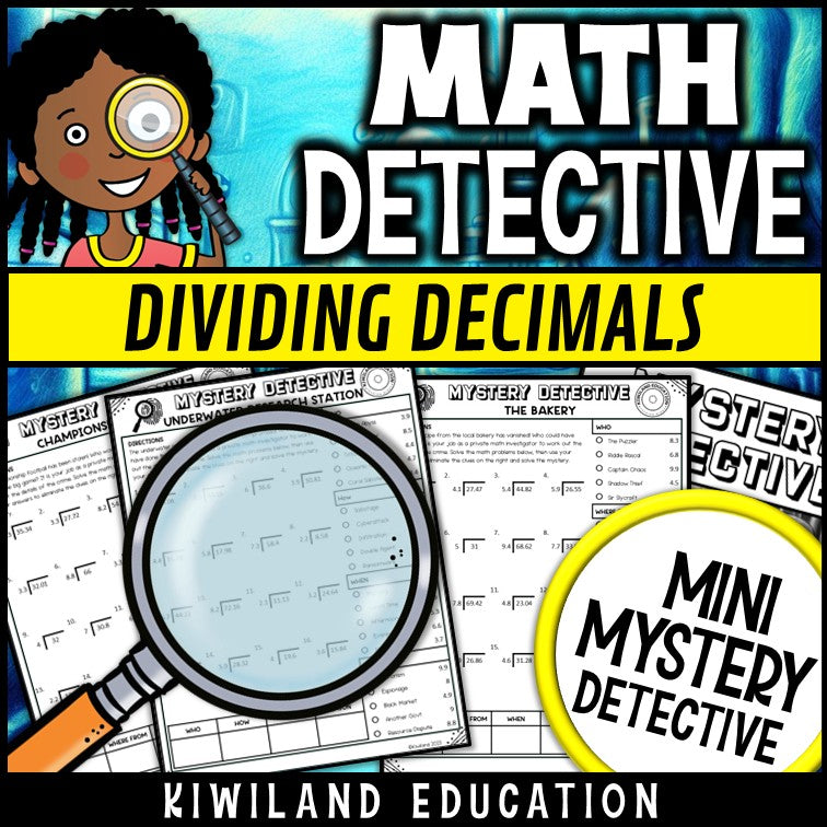 Printable no-prep decimal detective cases with answer keys