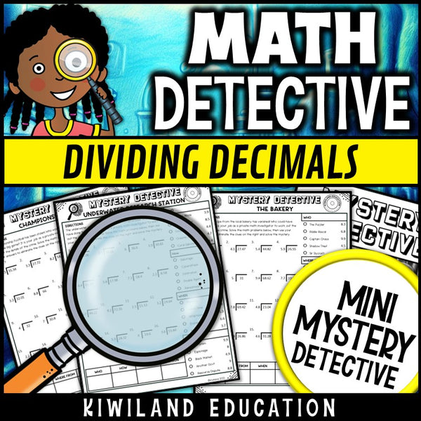 Printable no-prep decimal detective cases with answer keys