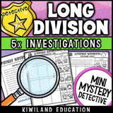 Printable no-prep division detective cases with answer keys