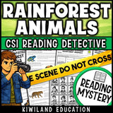 Rainforest animals science reading mystery cover for grades 3-6