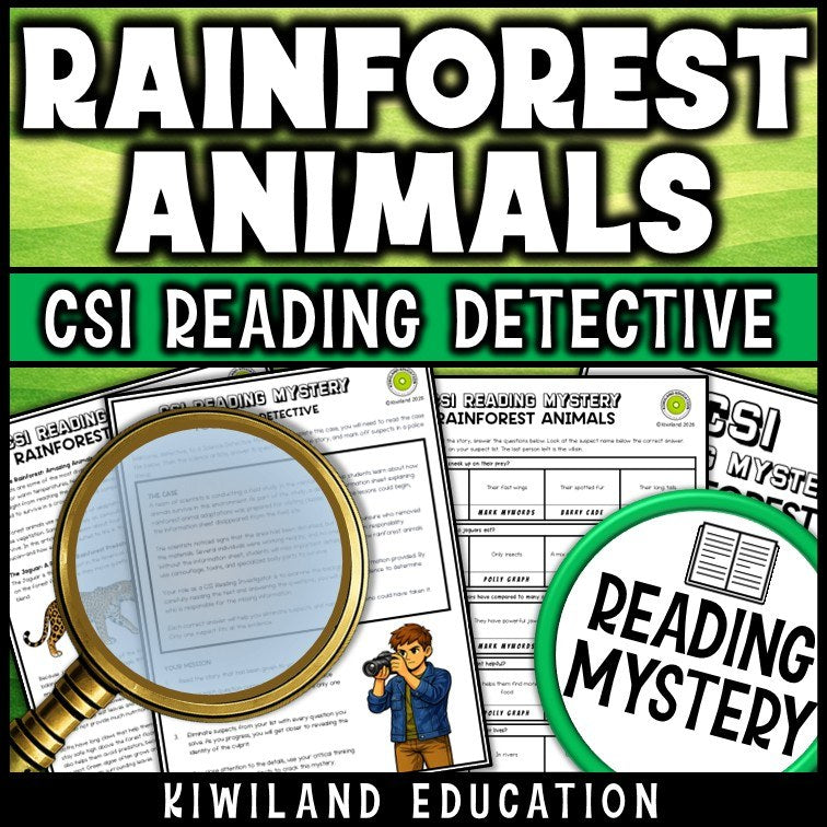 Nonfiction rainforest animals reading comprehension passage for grades 3-6