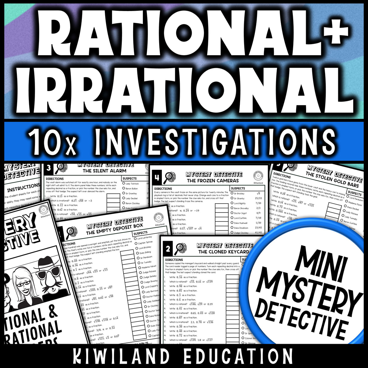 Rational and irrational numbers worksheets for 8th grade math, ten no prep bank vault detective cases with repeating decimals