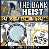 Ratios rates math detective story suspect chart bank heist printable activity