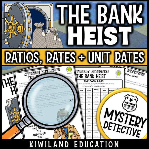 Ratios rates math detective story suspect chart bank heist printable activity