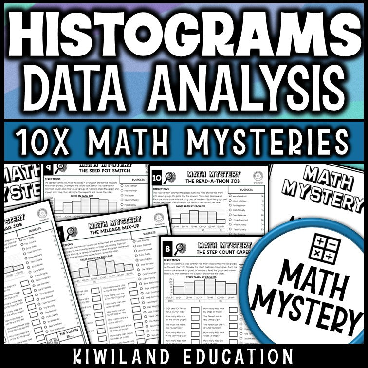 Reading histograms activity, interpreting data displays and intervals for 7th and 8th grade math review