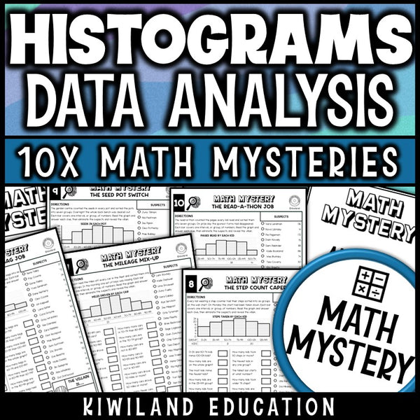 Reading histograms activity, interpreting data displays and intervals for 7th and 8th grade math review