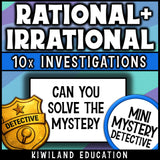 Can you solve the mystery? No prep real number system activity for early finishers and 8th grade test prep