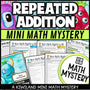 Repeated addition with arrays and equal groups math mystery worksheets cover