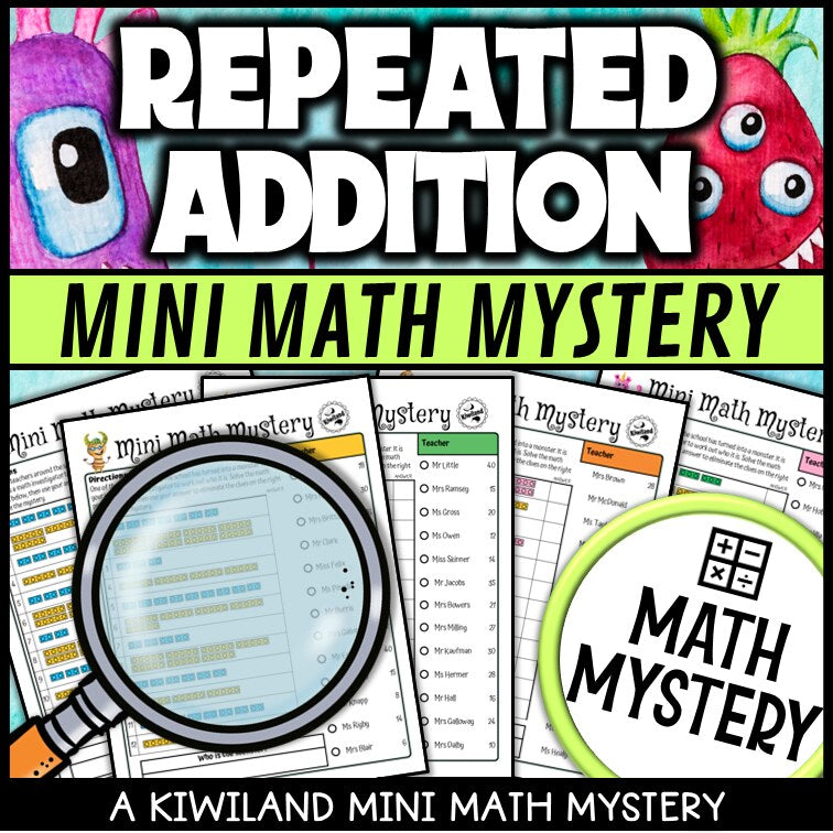 Repeated addition arrays math mystery worksheet sample page