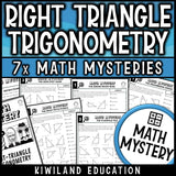Right triangle trigonometry math mystery worksheets for geometry grades 9 to 11, no prep printable