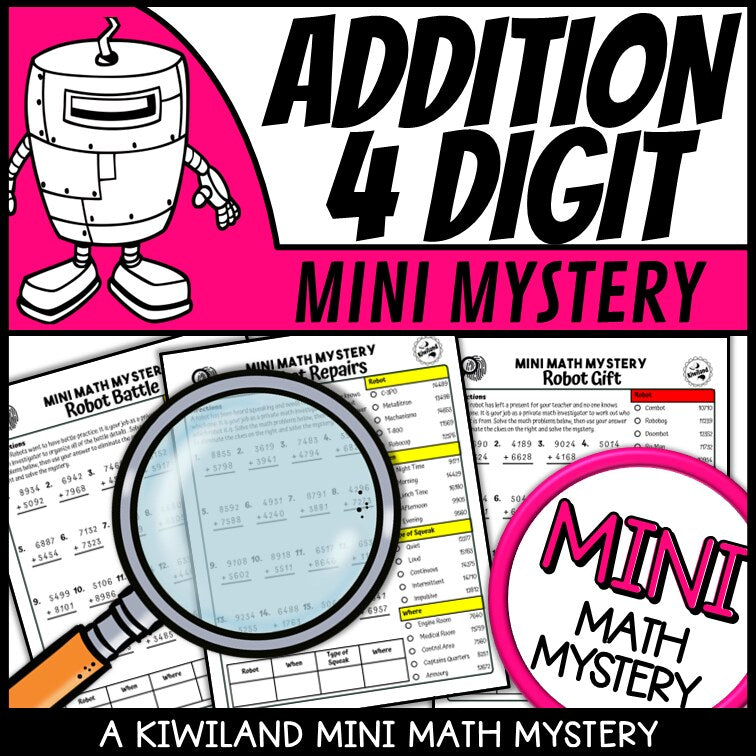 Robot 4-digit addition math mystery answer key