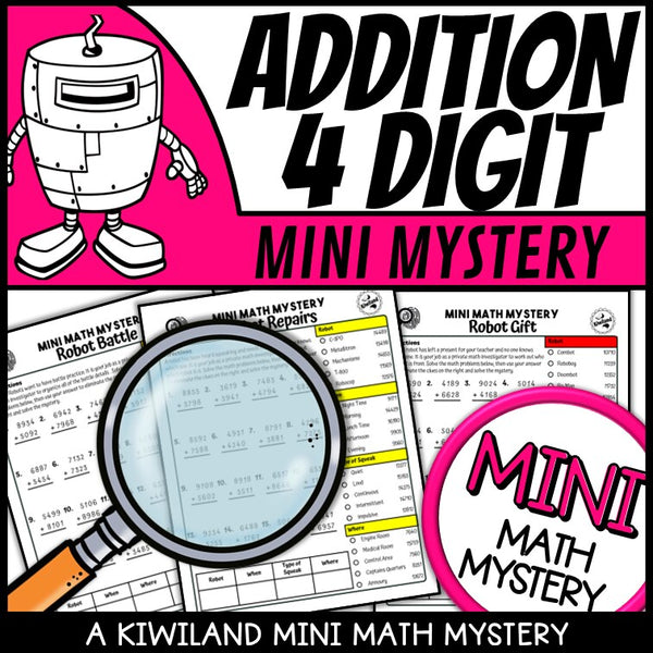 Robot 4-digit addition math mystery answer key