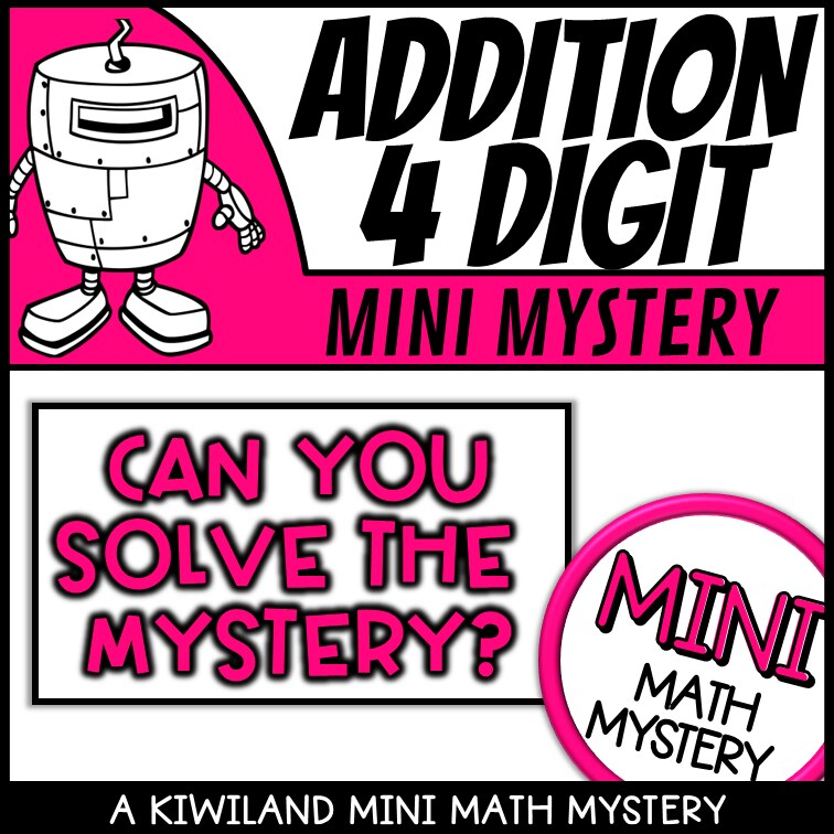 Robot 4-digit addition math mystery activity preview