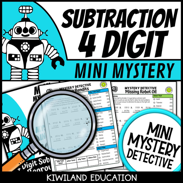 Robot themed subtraction pages with answer keys
