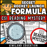 Rocket Launch Formula reading mystery comprehension questions worksheet with suspect line-up