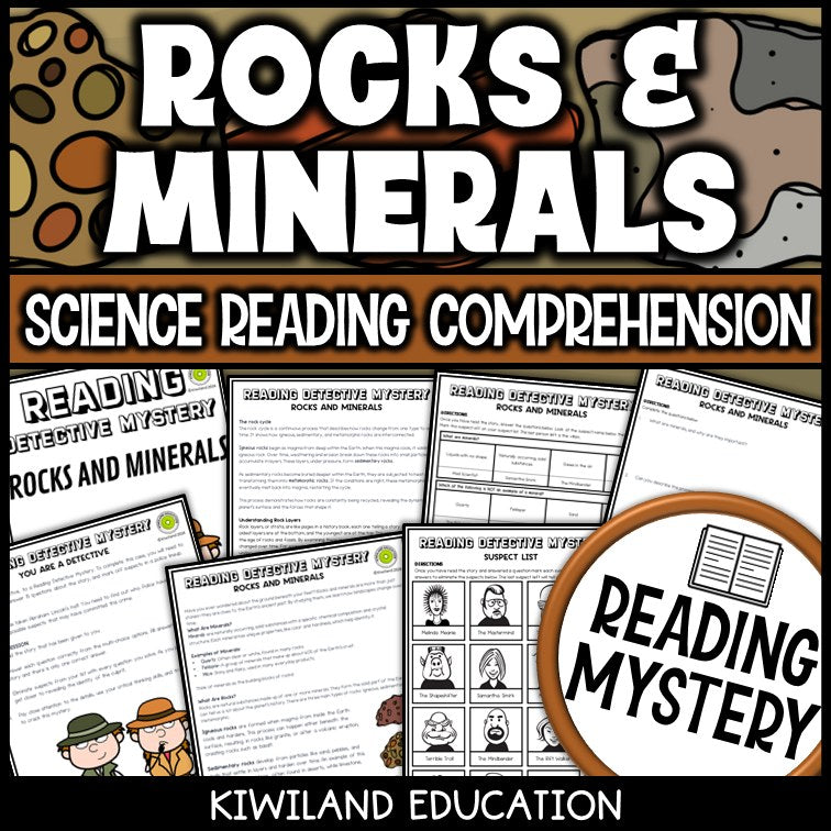 Rocks and minerals Earth science reading mystery cover for grades 3-6
