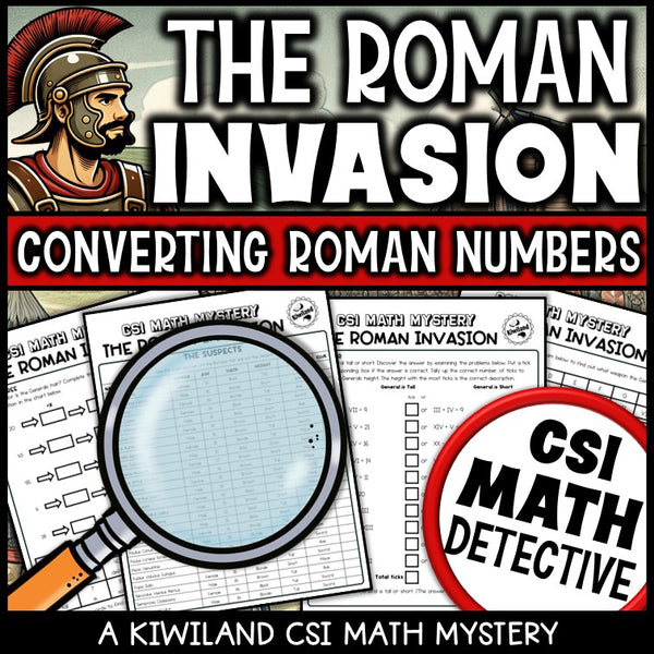 Roman numeral conversion suspect elimination page - The Roman Invasion math mystery