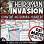Roman Numerals CSI Math Mystery cover - The Roman Invasion, Grades 4-8 printable PDF