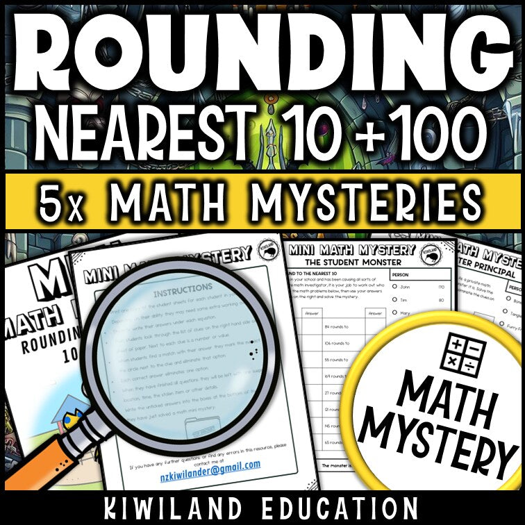 Rounding to the nearest 10 and 100 math mystery worksheet sample pages
