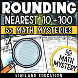 Rounding to the nearest 10 and 100 math mystery worksheet sample pages