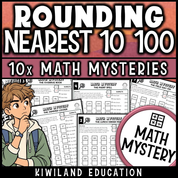 Rounding to the nearest 10 and 100 worksheets for 3rd grade, printable math mystery pack