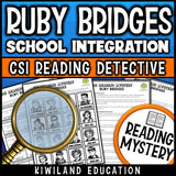 Ruby Bridges reading mystery comprehension questions worksheet with suspect line-up