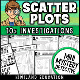 Scatter plot worksheets for 8th grade math with ten crime lab cases on positive, negative and no association and outliers